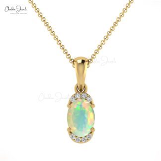 Solid 14k Gold Dangle Pendant With 7x5mm Fire Opal Diamond Half Halo Hallmark Pendant