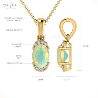 Solid 14k Gold Dangle Pendant With 7x5mm Fire Opal Diamond Half Halo Hallmark Pendant