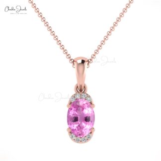 Natural Pink Sapphire Half Halo Charm In 14k Solid Gold Small Diamond Pendant For Mom
