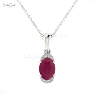 Oval Half Halo Pendant in 14k Real Gold With 7x5mm Ruby Gemstone Diamond Pendants