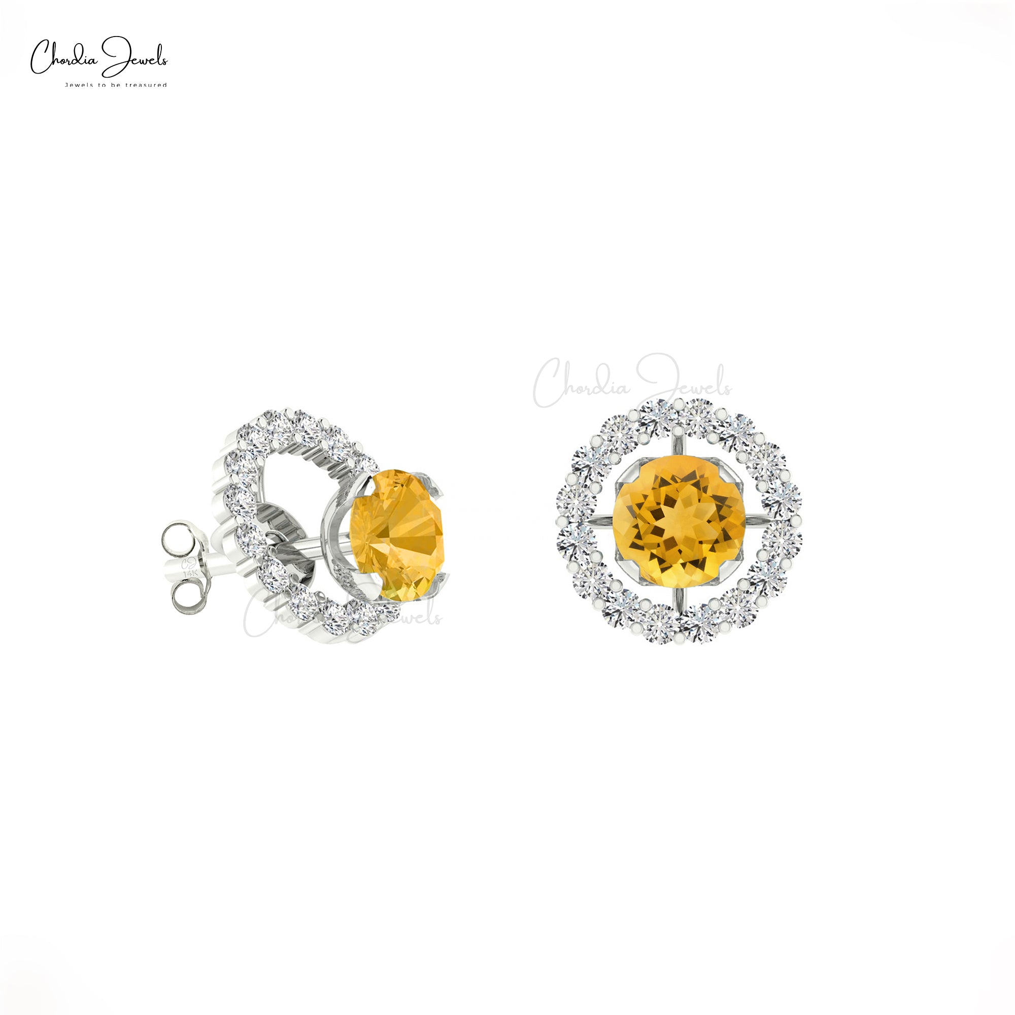Delicate Citrine Dainty Earrings 4mm Brilliant Round Cut Gemstone Push Back Earrings Genuine 14k Real Gold Diamond Jewelry For Fiance Gift
