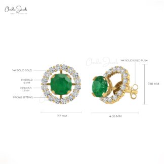Natural Detachable Emerald Halo Earrings In 14k Solid Gold