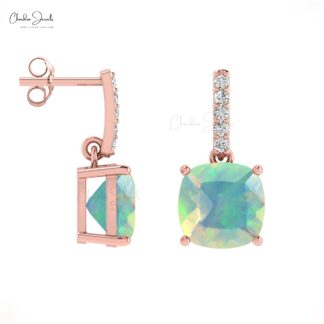 Superior Quality 14K Gold Ethiopian Opal And Diamond Dangler Earrings For Women
