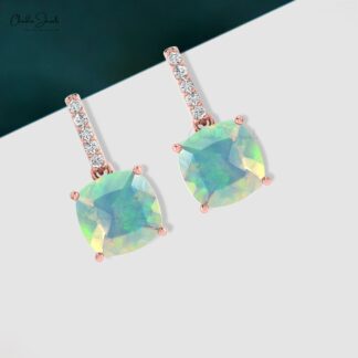 Superior Quality 14K Gold Ethiopian Opal And Diamond Dangler Earrings For Women