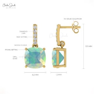 Superior Quality 14K Gold Ethiopian Opal And Diamond Dangler Earrings For Women