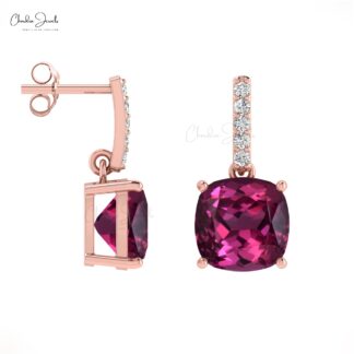Rhodolite Garnet 14K Gold Dangler Earrings with G-H White Diamond