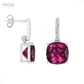 Rhodolite Garnet 14K Gold Dangler Earrings with G-H White Diamond