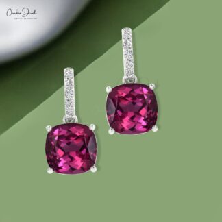 Rhodolite Garnet 14K Gold Dangler Earrings with G-H White Diamond