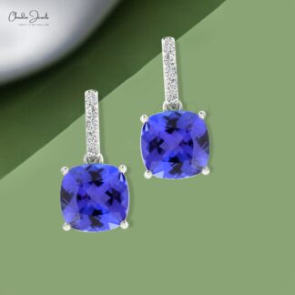 Natural Tanzanite Dangle Earrings in 14k Gold December Birthstone Cushion Cut Earrings