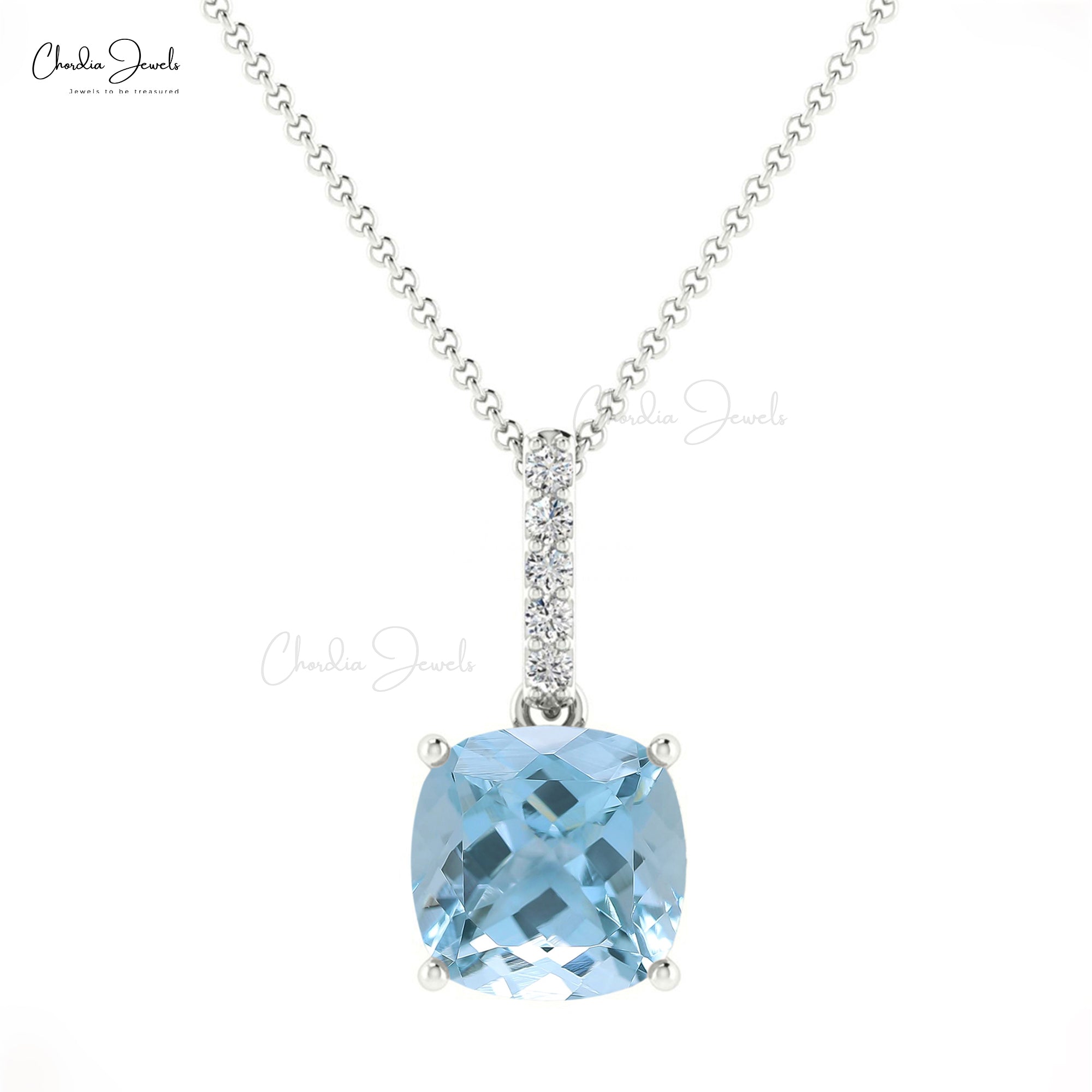 Dangle Minimalist Pendant in 14k Solid Gold Aquamarine And Diamond Women Pendant