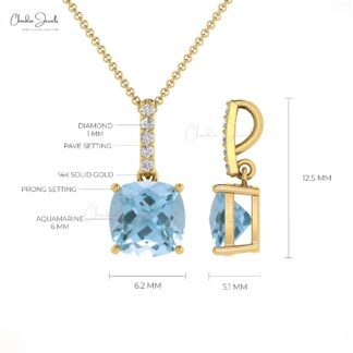 Dangle Minimalist Pendant in 14k Solid Gold Aquamarine And Diamond Women Pendant