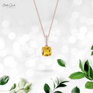 Diamond Bar Dangle Pendant In 14k Solid Gold Citrine 6mm Gemstone Necklace