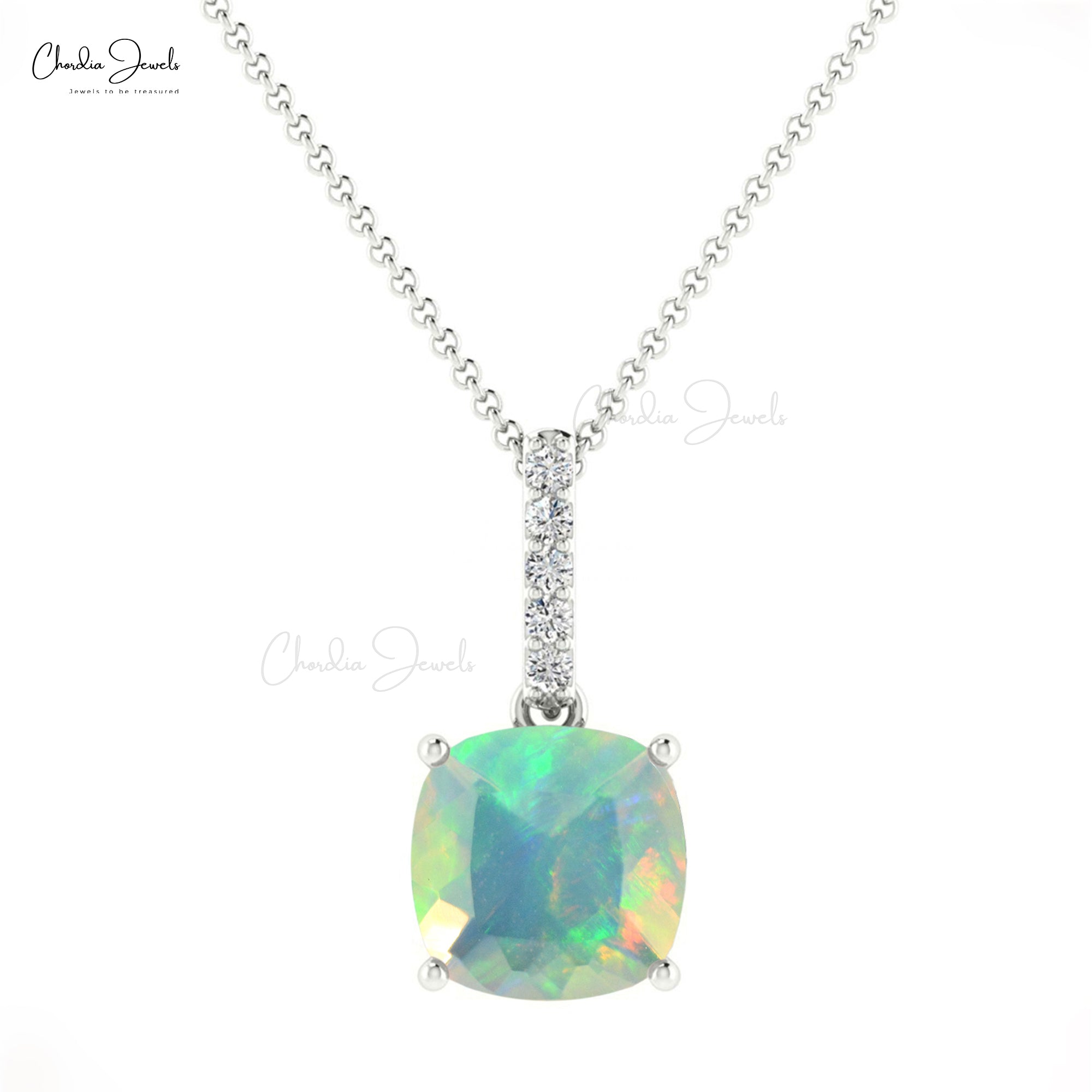 Dainty Diamond Pendant With 6mm Fire Opal 14k Real Gold Dangling Pendant For Her