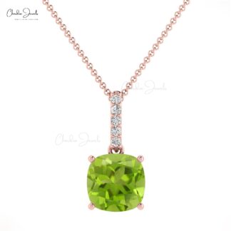 Natural Peridot Dangle Charm In 14k Solid Gold Small Diamond Pendant For Her