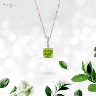 Natural Peridot Dangle Charm In 14k Solid Gold Small Diamond Pendant For Her