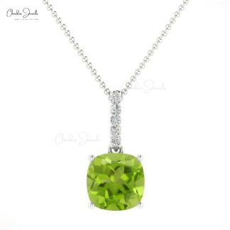 Natural Peridot Dangle Charm In 14k Solid Gold Small Diamond Pendant For Her