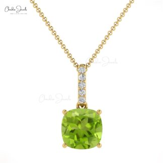Natural Peridot Dangle Charm In 14k Solid Gold Small Diamond Pendant For Her