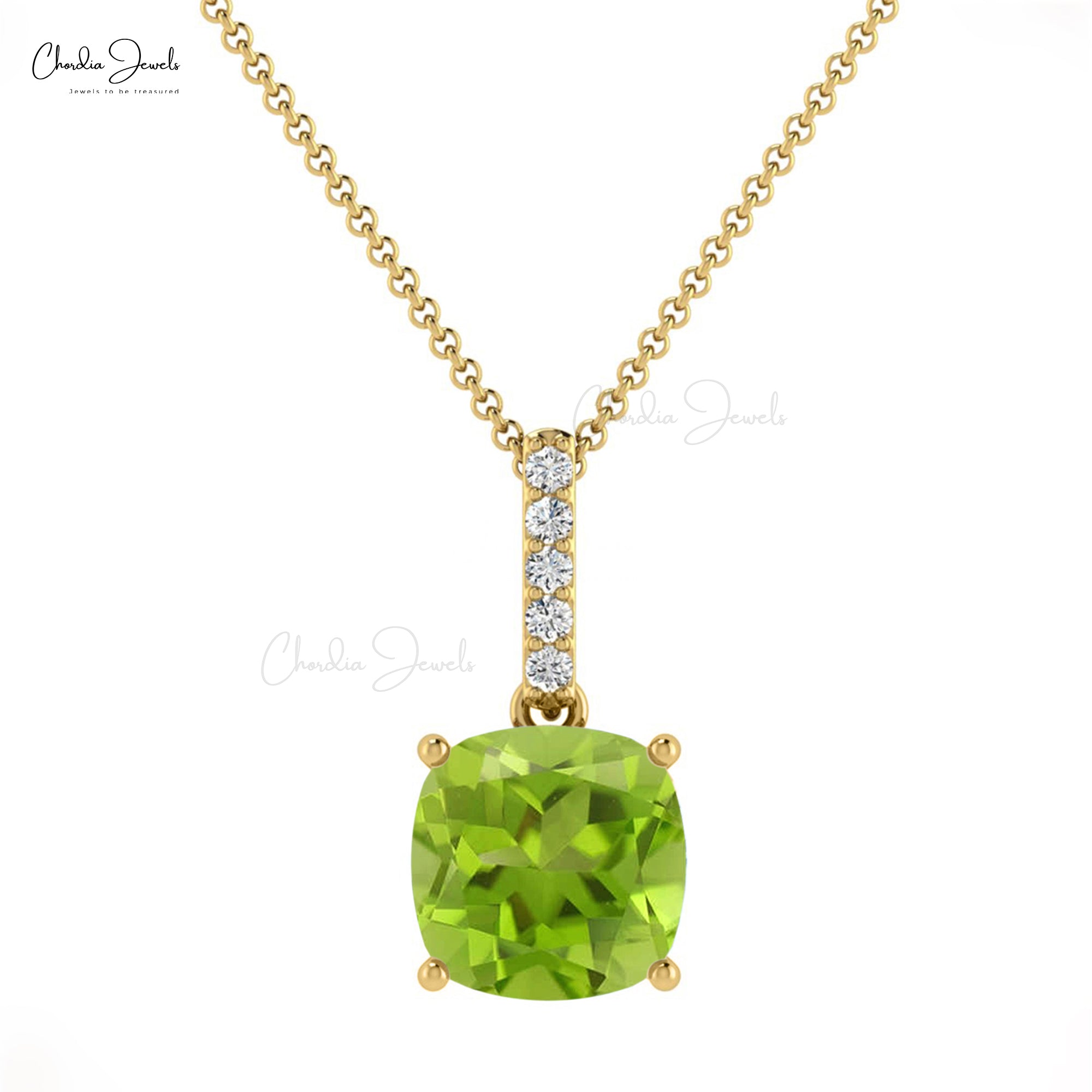 Natural Peridot Dangle Charm In 14k Solid Gold Small Diamond Pendant For Her