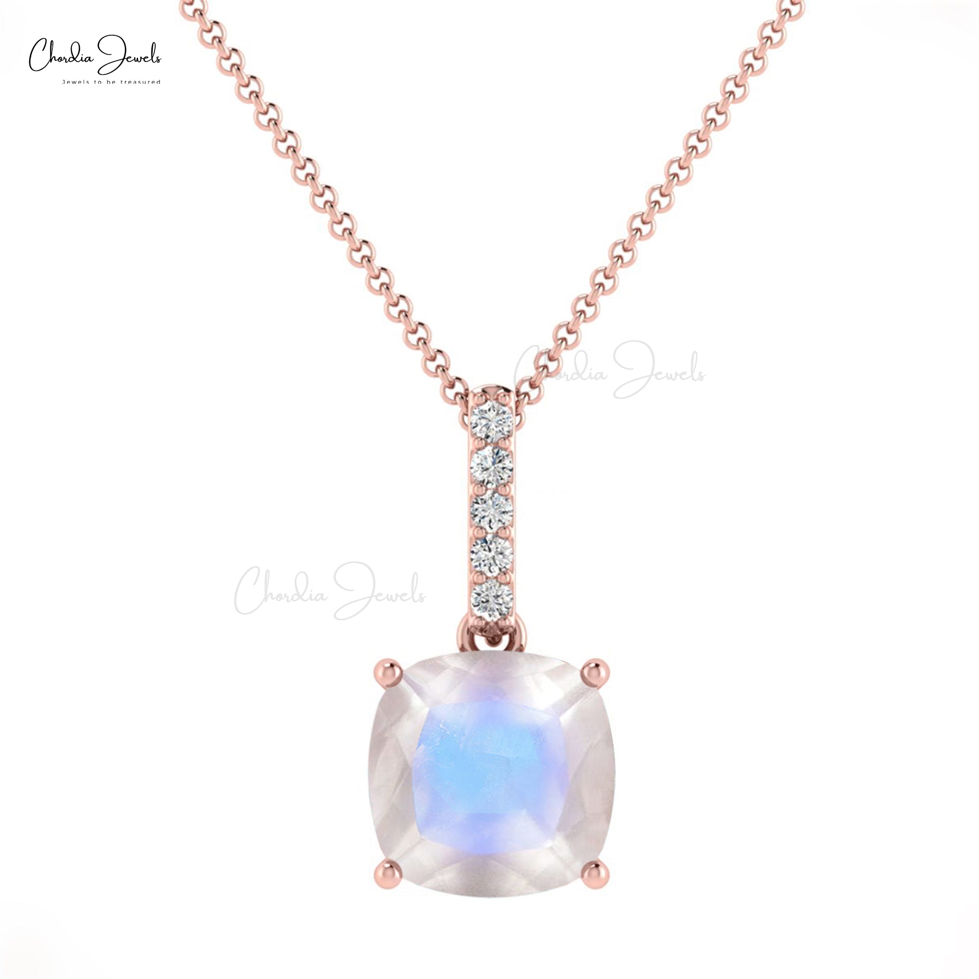 Dangling Gemstone Pendant With 6mm Moonstone And Pave Diamond 14k Gold Pendant