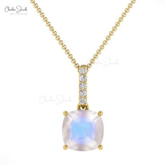 Dangling Gemstone Pendant With 6mm Moonstone And Pave Diamond 14k Gold Pendant