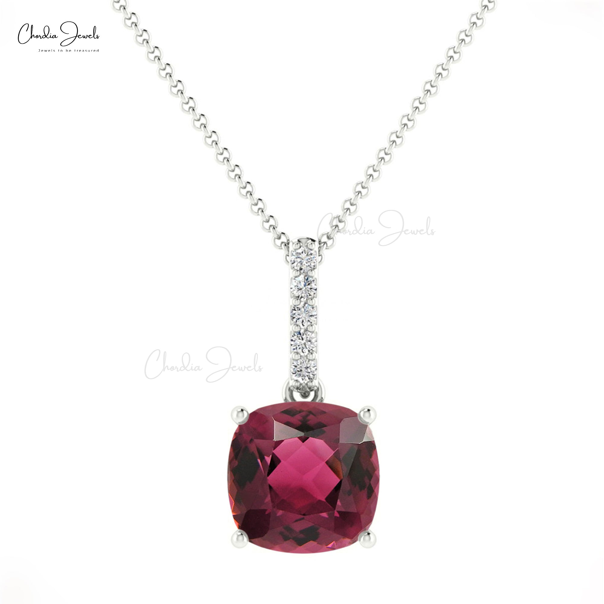 Cushion Cut Dangle Charm in 14k Real Gold With 1.4 Ct Pink Tourmaline Diamond Necklace