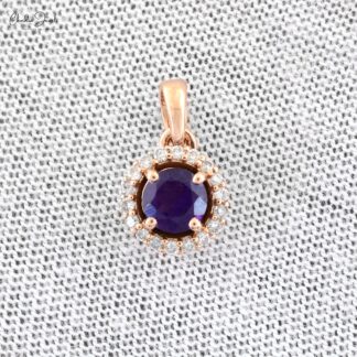 Halo Diamond Pendant in 14k Rose Gold With 4mm Round Amethyst Gemstone Pendants