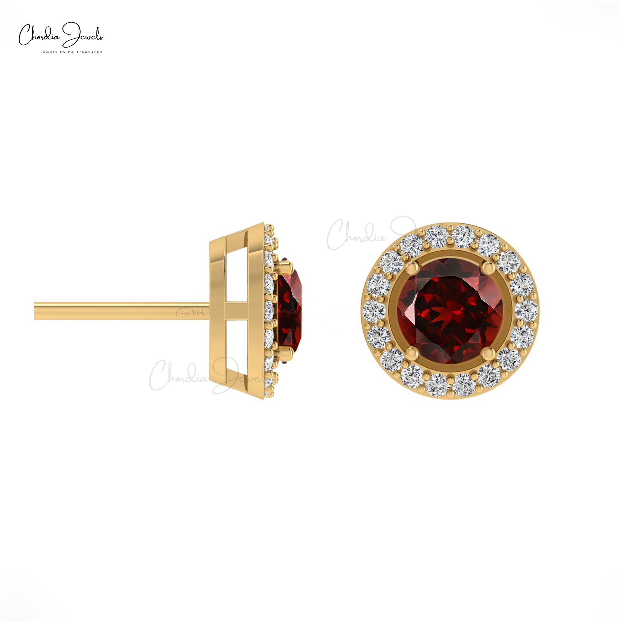 Genuine 14K Gold Garnet & Diamond Halo Earrings Fine Jewelry
