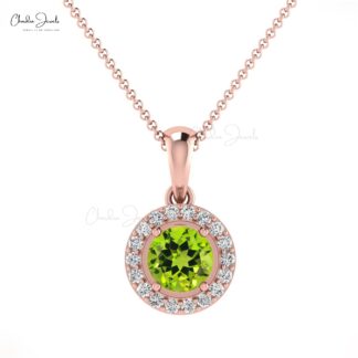 Brilliant Cut Halo Pendant in 14k Solid Gold Citrine And Diamond Dangle Necklace