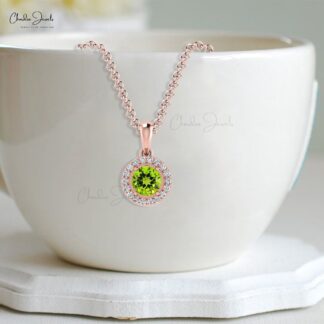 Brilliant Cut Halo Pendant in 14k Solid Gold Citrine And Diamond Dangle Necklace