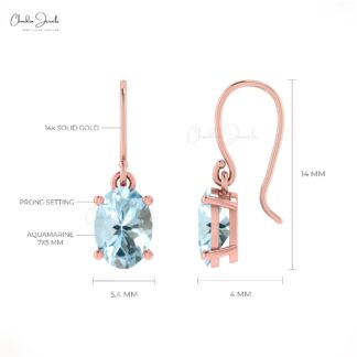 Natural Aquamarine Earring with 7x5mm Fish Hook Earwire