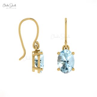 Natural Aquamarine Earring with 7x5mm Fish Hook Earwire