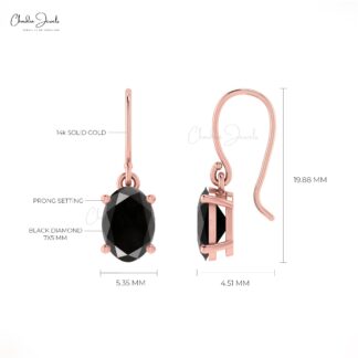 Authentic 7x5mm Oval Black Diamond Dangling Earrings With Fish Hook 14k Solid Gold Danglers Jewelry For Bridesmaid Gift
