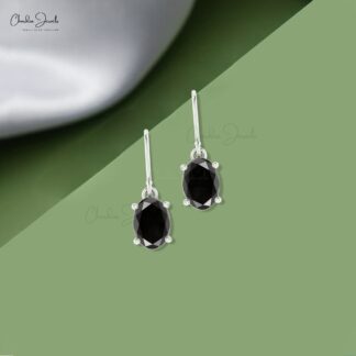 Authentic 7x5mm Oval Black Diamond Dangling Earrings With Fish Hook 14k Solid Gold Danglers Jewelry For Bridesmaid Gift