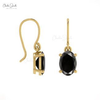 Authentic 7x5mm Oval Black Diamond Dangling Earrings With Fish Hook 14k Solid Gold Danglers Jewelry For Bridesmaid Gift