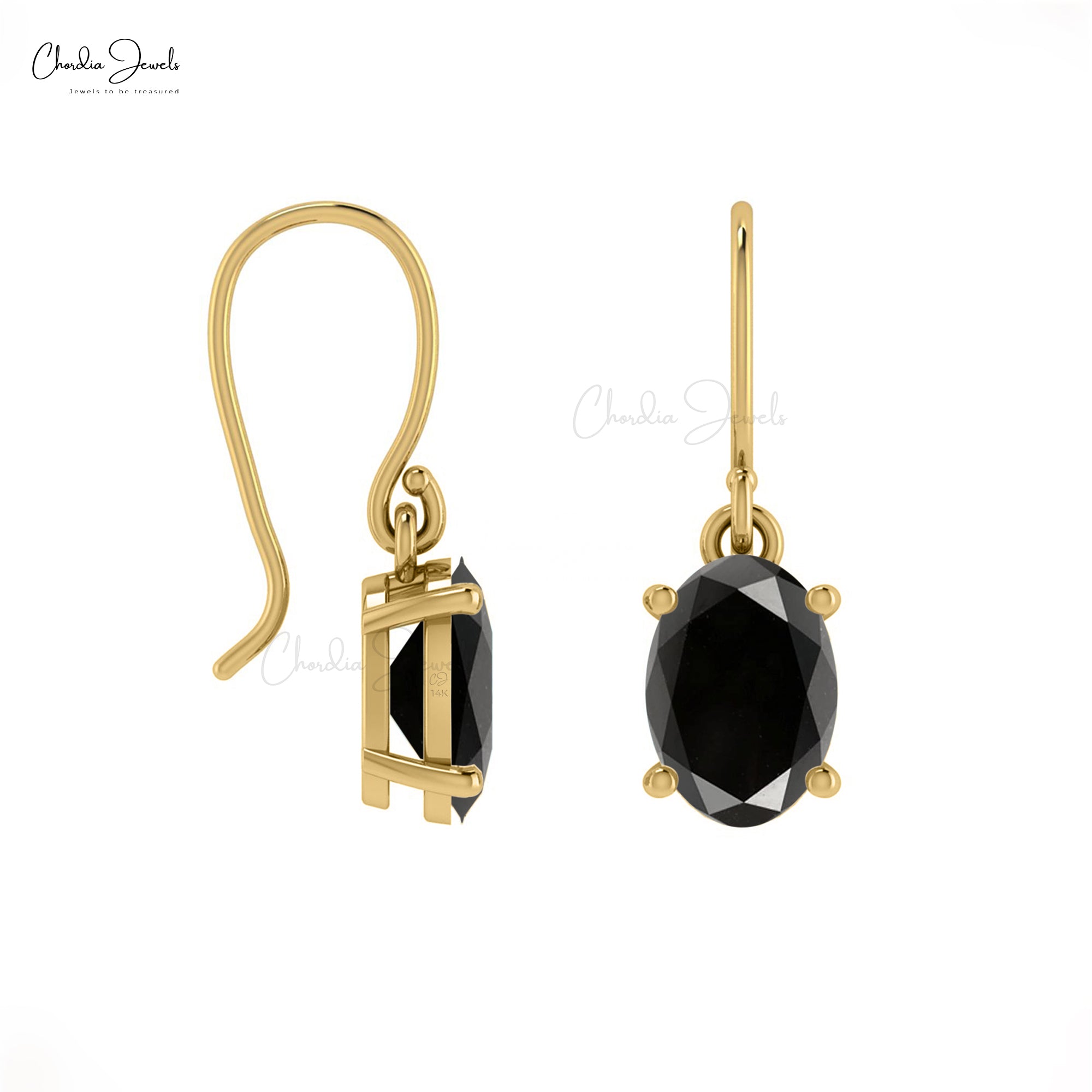 Authentic 7x5mm Oval Black Diamond Dangling Earrings With Fish Hook 14k Solid Gold Danglers Jewelry For Bridesmaid Gift