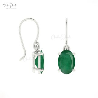 Natural Oval Emerald 14k Real Gold Dangle Earrings For Her