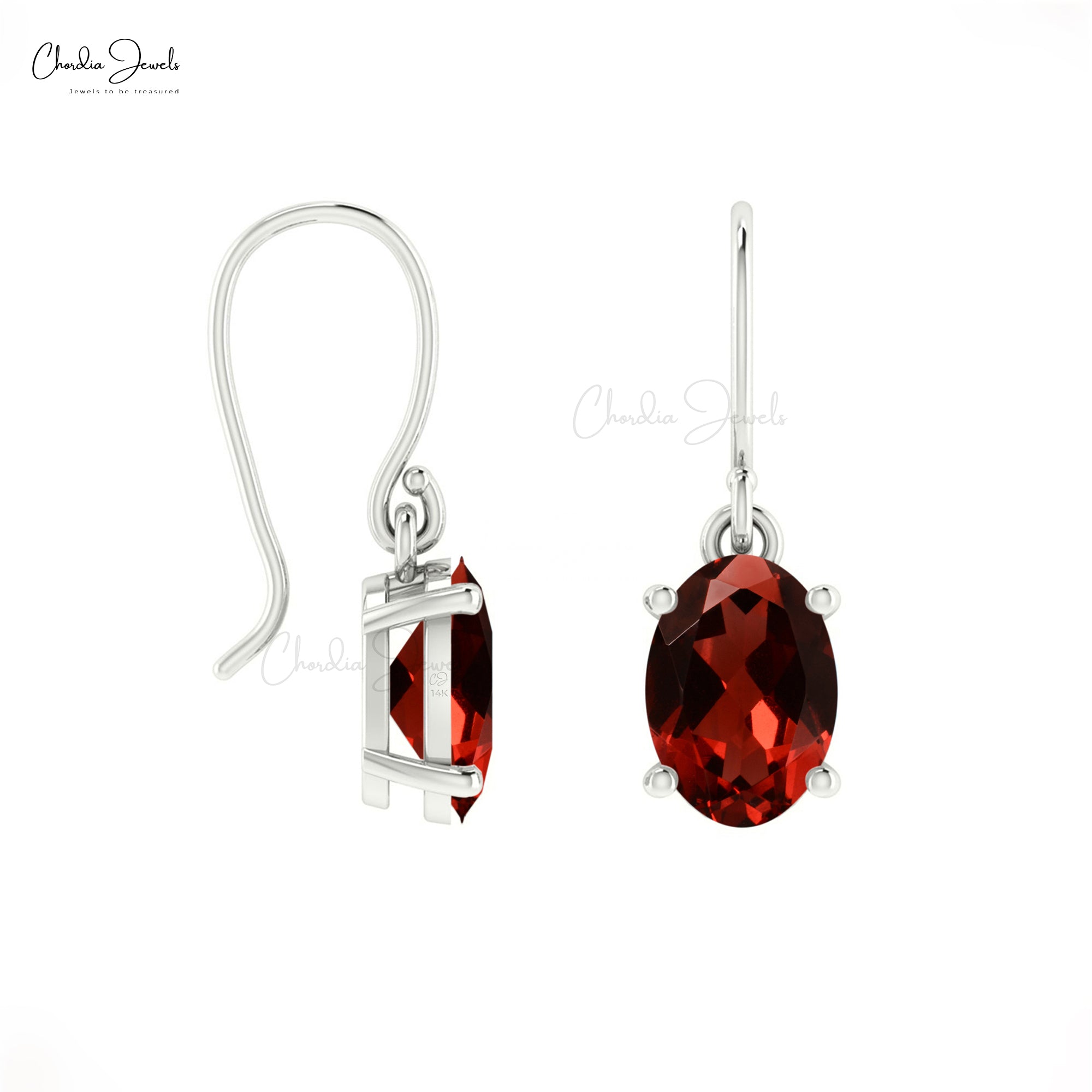 Oval Cut Garnet 14k Solid Gold Dangle Earrings With Fish Hook