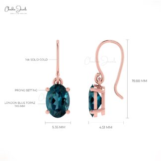Trendy Fashionable Danglers in 14k Pure Gold December Birthstone Natural London Blue Topaz Dangling Earrings Minimalist Jewelry For Wife