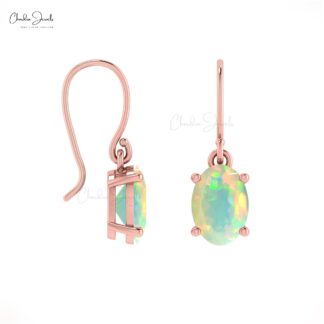 Classic 7x5mm Natural Opal Drop Earring With 14K Solid Gold