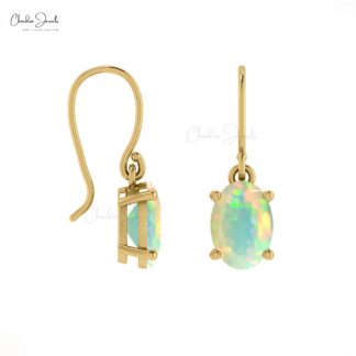 Classic 7x5mm Natural Opal Drop Earring With 14K Solid Gold