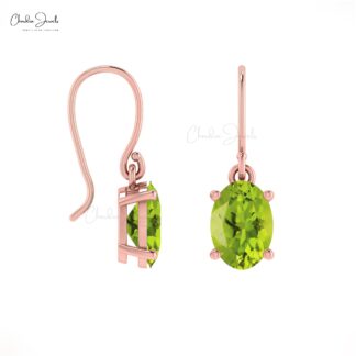 Green Peridot Dangler Earrings 14k Real Gold Handmade Earrings 7x5mm Oval Cut Natural Gemstone Jewelry For Birthday Gift
