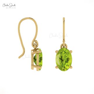 Green Peridot Dangler Earrings 14k Real Gold Handmade Earrings 7x5mm Oval Cut Natural Gemstone Jewelry For Birthday Gift
