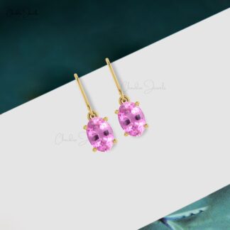AAA Pink Sapphire Minimal Earrings 14k Real Gold Fish Hook Earrings 7x5mm Oval Cut Natural Gemstone Fine Jewerly For Bridesmaid Gift