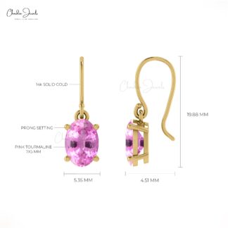 AAA Pink Sapphire Minimal Earrings 14k Real Gold Fish Hook Earrings 7x5mm Oval Cut Natural Gemstone Fine Jewerly For Bridesmaid Gift