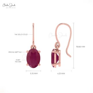 Solitaire 1.44Ct Oval Red Ruby Gemstone 14k Real Gold Ear Wire Earrings For Birthday