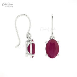 Solitaire 1.44Ct Oval Red Ruby Gemstone 14k Real Gold Ear Wire Earrings For Birthday