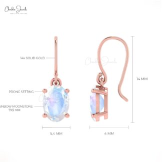 7x5mm Natural Rainbow Moonstone Earring with Fish Hook Earwire