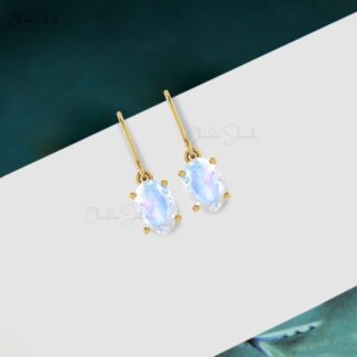 7x5mm Natural Rainbow Moonstone Earring with Fish Hook Earwire