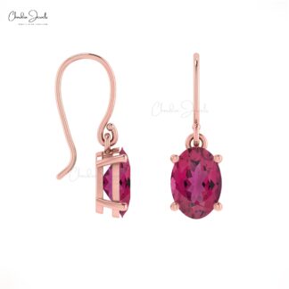 Natural Pink Tourmaline Dangle Earrings 14k Solid Gold Fish Hook Earrings For Her