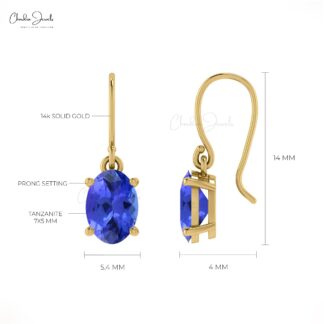 Oval-Cut Tanzanite Dangle Earrings 1.6ct December Birthstone 14k Gold Jewelry For Love
